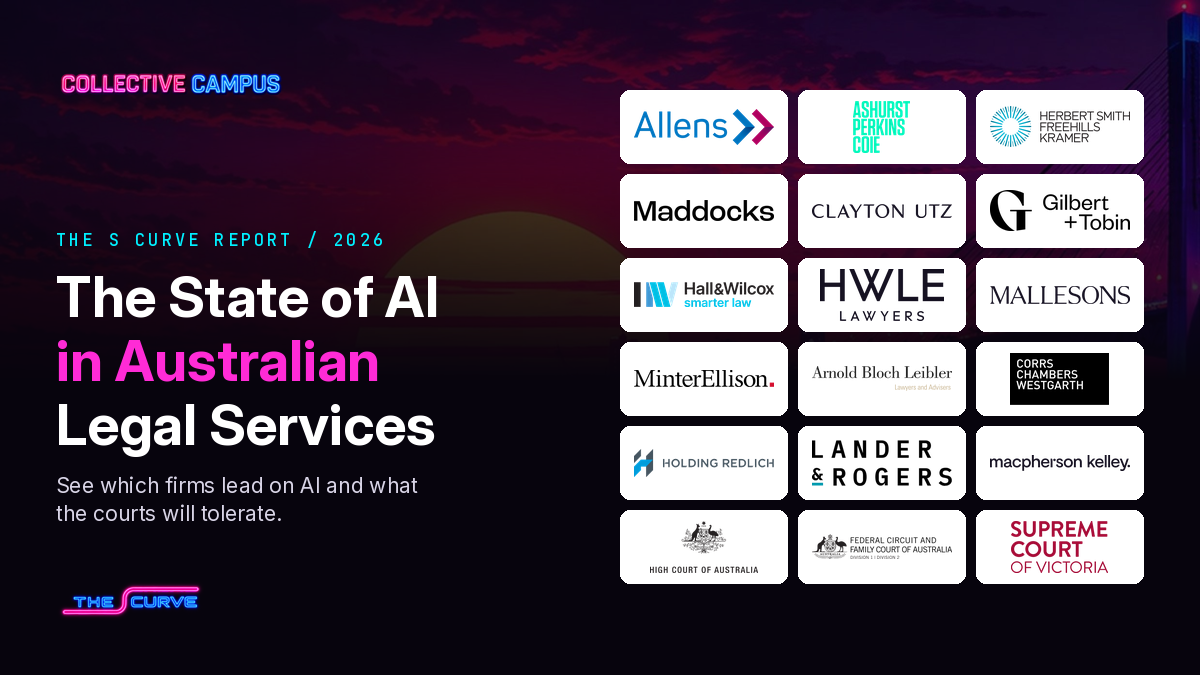 Logos of 15 Australian law firms and three courts beside the report title